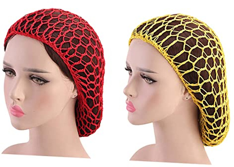 AKOOSY 2 Stück Handmade Häkel Netzmütze Lang Haarschutz Schlafmütze Dehnbar Für Langes Haar Schwarz Haarnetz Cap Schlafen