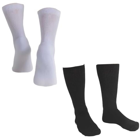 Orthopedic Boot Socks 4 Pack | 2 Pairs Black & White | Soft Cotton Mid-Calf Medical Walker Boot Socks | Non-Binding Support Socks for Foot, Ankle & Leg Comfort | Compatible with Walking Boot