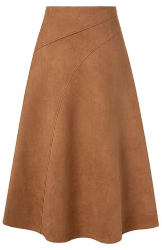 Kate Kasin Women's Elegant Thickened Suede Midi Skirt A-Line Skirt Faux Suede High Waisted Bodycon A-Line Midi Skirts Brown XL