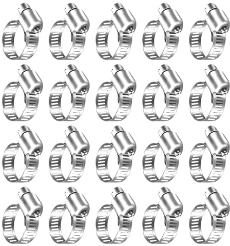 Jubilee Clips,20pcs Hose Clip Clamp 10-16mm Adjustable Stainless Steel Clips Hose Assorted, for Home Office Room Securing Connection Gas Flexible Pipe Tubes