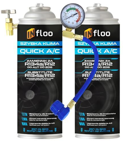 INfloo 2x Quick A/C R134a Gas + MANGUERA CON MANÓMETRO – Refrigerante para vehículos hasta 2016