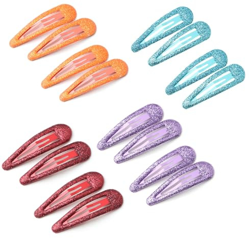 EUZUXU 16 Pièces Barettes Cheveux, Enfant Barrettes à Cheveux en Métal, Snap Barettes BB, Briller Clips à Pression pour Fille Enfant Bébé(Bleu, Rouge, Orange, Violet)
