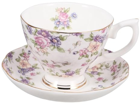 FIXOSHEE Tazza Da Caffè e Piattino in Porcellana Bone China Con Vassoio Chic Tazza Multiuso Per Latte e Tè Con Elegante Motivo Floreale Per Regalo e Decorazione Tavola