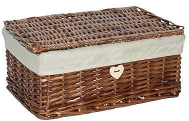 Wickerfield Large Brown Wicker Storage Hamper Basket Box with Lid and Liner