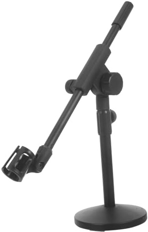 Mikikit Soporte de Micrófono Ajustable y Base Redonda de Hierro Negro de Mesa con Brazo Articulado Compacto y Estable para Escritorio