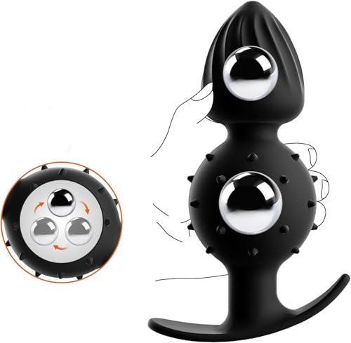 Silicone Portable Butt Plug Vibrator for Man Prostate Massage Double Shock Roller Ball Sex Toys Anal Beads Plug Anal for Women Men Stimulation (Double Pearls M)