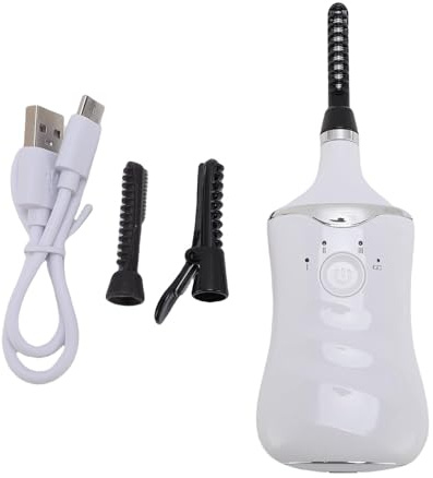 ZJchao Elektrisch Beheizter Wimpernzange mit USB-Aufladung, 3 Heizeinstellungen und 3 Austauschbaren Bürstenköpfen für Ein Verbessertes Wimpernzangenwerkzeug (WHITE)
