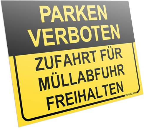 PRINTIMA Hinweisschild „Parken verboten – Zufahrt für Müllabfuhr freihalten“ 32x21cm – Kunststoffschild mit Montagedübeln – Verbotsschild Einfahrt Mülltonnenbereich