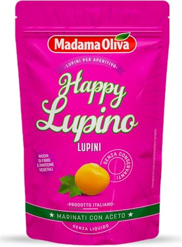 Madama Oliva Lupini Marinati all’Aceto 80g, Lupini Italiani, Deamarizzati e Cotti, Gusto Delicato, Senza Conservanti, Atmosfera Protettiva, Pratiche Bustine Easy Open (Confezione da 5)