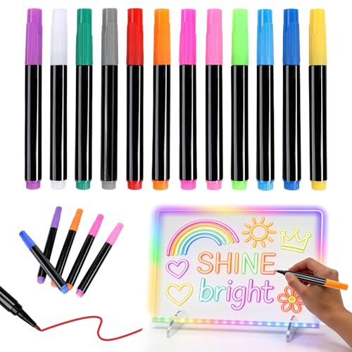 Solorage 12 Acrylstifte Set, 3mm Whiteboard Stifte für Led Maltafel, Folienstift Abwischbar für Erwachsene, Kinder, Eier, Holz, Stein, Leinwand, Plastik, Glas