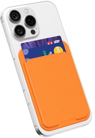 oakxco Phone Wallet Stick On, Slim Thin Adhesive ID Credit Card Holder Wallet Pocket Back of Phone Case, Hard Shell Plastic Sleeve Sticky Card Wallets Pouch for iPhone Samsung Pixel, Orange