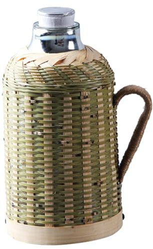 CIYODO Botella Termo Aislante de Bambú Tejida a Mano 16 Litros Revestimiento de Vidrio Frasco Térmico Grande para Senderismo Camping y Uso Doméstico