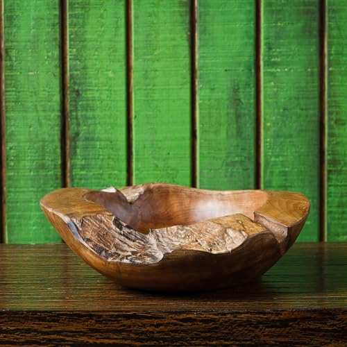 Garden Age Supply Hand Sculpted Natural Reclaimed Teak Wood Bowl Planter (Medium)