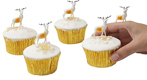 Evelay Cake Toppers Merry Christmas Cake Decoration 6-10 Pieces Cupcake Toppers (5 Mini Reindeer) Multi Purpose Decoration