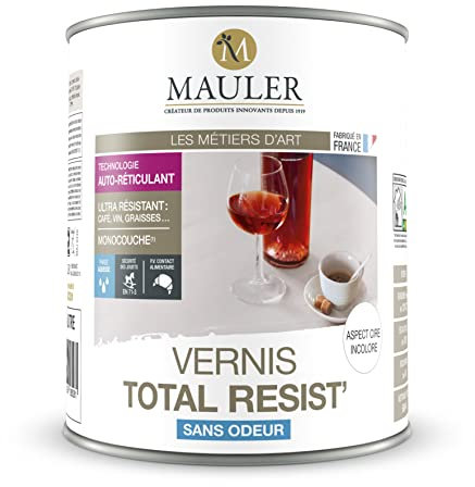 MAULER - Vernis Total Resist bois & surface peinte - Produit Anti-Rayure, Anti-Tache. Ecolabel, PV Contact Alimentaire (2,5L, Cire Incolore)