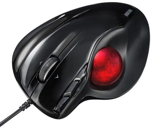 SANWA Wired Trackball Mouse, Tilt Scroll Rollerball Mouse, 3 Programmable Buttons, 400/800/1200/1600 DPI, Thumb Control, Ergonomic Computer Trackballs, Compatible with Windows, Mac OS, Chrome, Black
