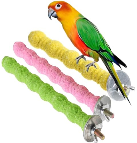 kathson 3PCS Bird Perch Parrot Stand Cage Accessories Natural Wooden Stick Paw Grinding Rough-surfaced Chew Toy for Cockatiels Cockatoo Lorikeet Conure Parakeet (Random Color,7.87inch)
