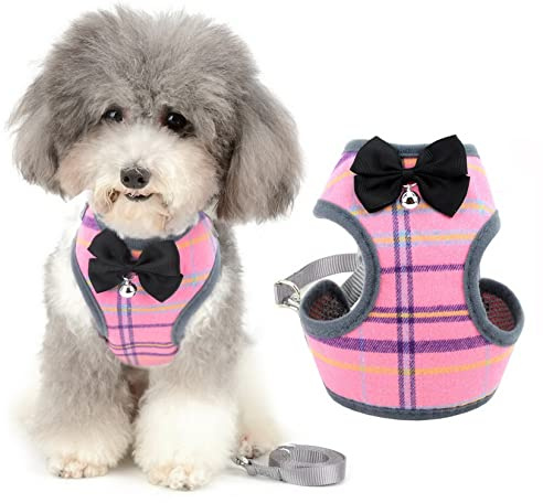 Zunea Harnais et Laisse pour Petit Chien Anti Traction avec nœud Papillon et Cloche de sécurité pour Chiot Chihuahua Yorkshire, Anti-Fuite Reglable Harnais pour Chats/Chaton Rose M