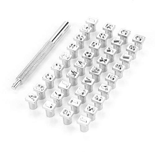 Leder präge werkzeuge, 36-teiliges Alphabet und Nummern stempel Set aus legiertem Stahl mit Antirutschgriff für DIY Leder jacken Taschen, Schuhe gürtel Brief tasche(6mm)