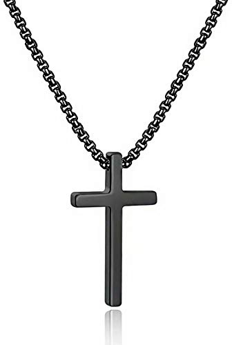 M MOOHAM Black Cross Necklace for Men, Cross Chain Pendant for Men 18 Inch Black Jewelry Gifts, First 1st Communion Gifts for Boys Confirmation Gift for Teen Boys Mens
