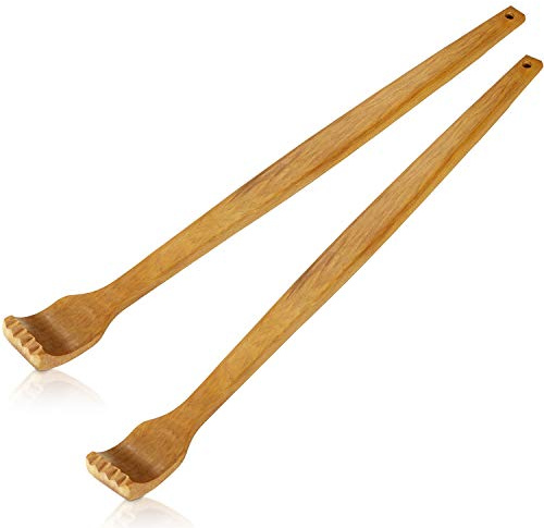 Gejoy 2 Stück Holz Rückenkratzer Handheld Manuell Rücken Massagegerät Langer Rückenkratzer für Sofortige Linderung von Juckreiz Körper Entspannung