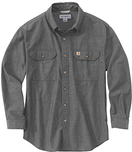 Carhartt Loose Fit Midweight Chambray Long-Sleeve Shirt, Camisa con Botones Work Utility de los Hombres, Black Chambray,