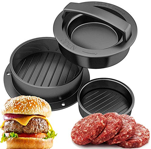 iPstyle Burger Press Patty Maker, Non-Stick Hamburger Mold Kit for Making Delicious Stuffed & Regular Beef Burgers, Perfect Shaped Patties, Black