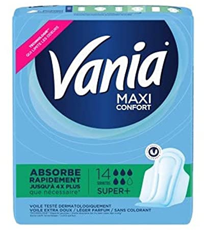Vania Serviettes Maxi Confort Super Plus, Anatomique, boîte de 14 pièces | Serviettes avec forme anatomique et cœur bombé absorbant, Protection hygiénique pour femme avec voile extra doux