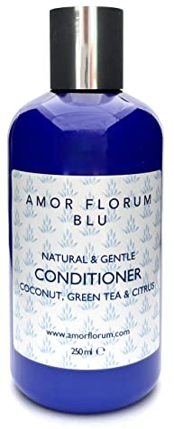 99% Natural ACONDICIONADOR - COCO, CÍTRICOS & TÉ VERDE - 250ml de AMOR FLORUM BLU. Sin Sulfatos, Sin Parabenos, Sin Silicona. Concentrado. pH 5.5 para Pieles Sensibles.