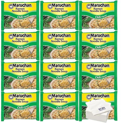 Maruchan Ramen Chili Flavor, (Pack of 12) with Bay Area Marketplace Napkins