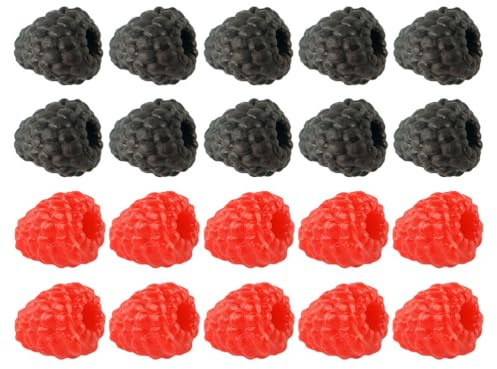 VOSAREA 20 unidades de simulación de frambuesas rojas artificiales de frambuesas simuladas de frutas realistas accesorios de cocina modelo de comida figura de fruta realista mesa de plástico falsa