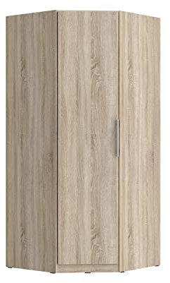 FORTE CADIXO Eckschrank 95, Eckkleiderschrank Skandinavisch Drehtürenschrank, 1-türig mit Einlegeböden und Kleiderstange, Holzdekor: Sonoma Eiche, 94 cm breit x 213 cm hoch x 94 cm tief