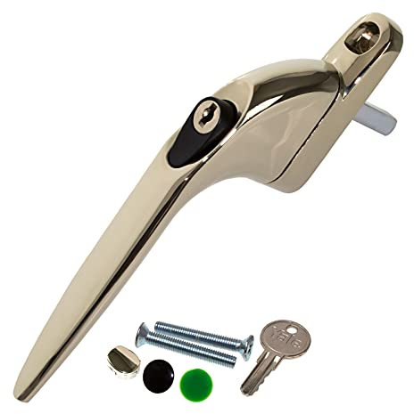Gold Yale UPVC Window Handle Inline Double Glazing Universal Key Locking Espag - 40mm Spindle