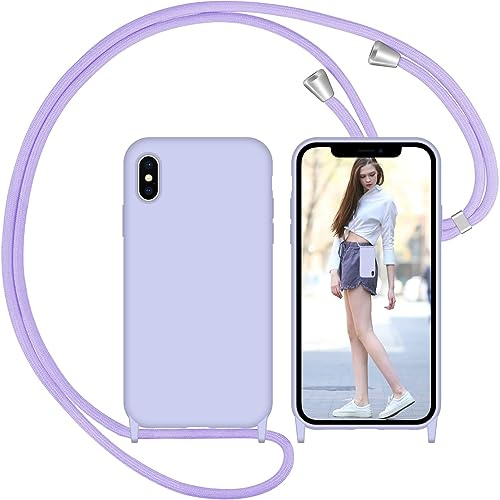 Nupcknn Liquid Silikon Handykette Hülle für iPhone X/iPhone XS Hülle Necklace(abnehmbar) Hülle mit Kordel zum Umhängen Handy Schutzhülle mit Band (Lila, 5.8)