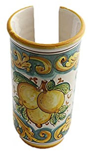 ILAB Portabicchieri grande in ceramica decorata a mano da ceramisti siciliani di Santo Stefano di Camastra limoni art 17