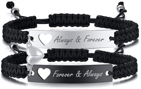 PJ JEWELLERY Magnetic Matching Bracelets For Couples - Personalised Stainless SteelBraided Rope Adjustable Mutual Attraction Couples Bracelets Distance Relationship Bracelet for Him and Her Soulmate