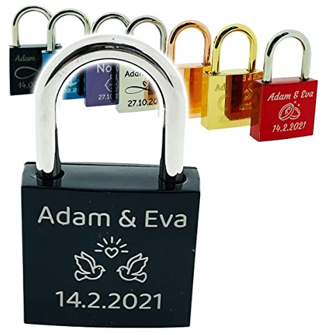Liebesschloss mit Gravur, Vorhängeschloss Schloss, Romantisches Geschenk für Frau Mann Freund Freundin zum Valentinstag, Hochzeit, Hochzeitstag, Pärchen Liebesgeschenke Jahrestag