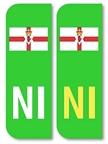 Chicbanners 2 x Road Legal Car Number plate Stickers - NI Northern Ireland Flag Green Electric Car Registration Number Plate Self-Adhesive Vinyl for Road Vehicle Car, Van, Lorry, Motorbike