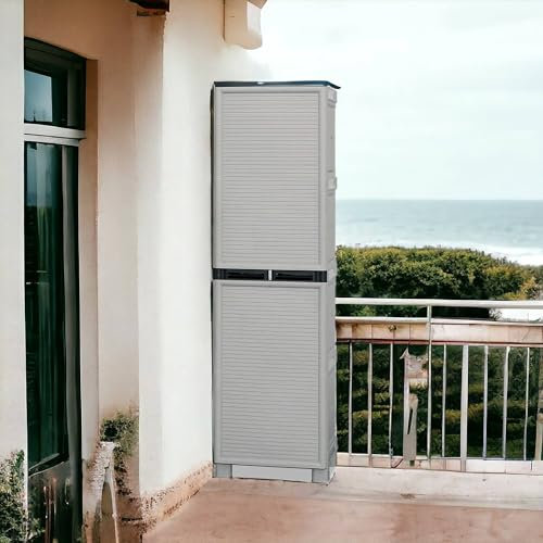 Dmora Armadio da Esterno Liegi, Mobile Outdoor, Armadio per Lavanderia Multiuso, 100% Made in Italy, Grigio Chiaro, 50x39h172 cm