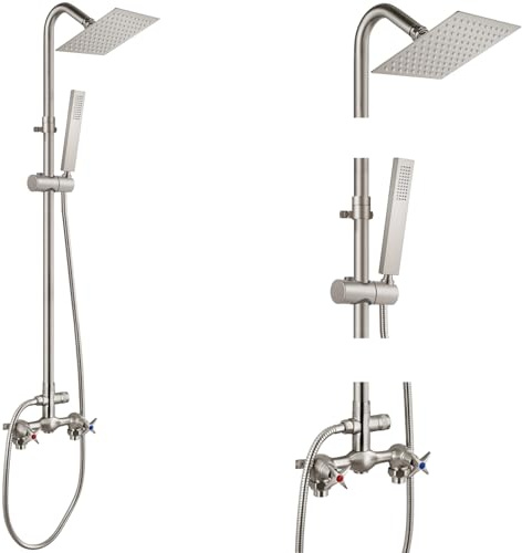Aolemi Wandhalterung, gebürstetes Nickel, Outdoor-Dusch-Set, 15.2 cm, quadratisch, Regenduschkopf mit Handsprüher, Außenbereich, Dual-Funktions-Duschkombination