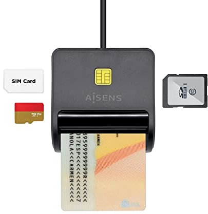 AISENS Lector de Tarjeta Inteligente DNI con Lector de Tarjetas SIM. SD. Micro SD. MMC. RS-MMC. MMC Micro. Negro