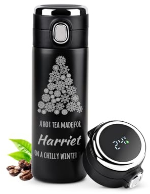 Maverton Personalised Thermal Flask for Woman, 400 ml, Tree | Temperature Display, Christmas Design, Coffee Mug for Man, Travel Accessory for Child, Engraved Mug for Tea Lover