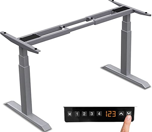 LMG Germany Höhenverstellbarer Schreibtisch (610x1250 cm) - Steh- und Sitzpult mit Ladebuchsen - Höhenverstellbares Tischgestell Elektrisch mit Stahlfüßen - Schreibtisch Höhenverstellbar, Silber