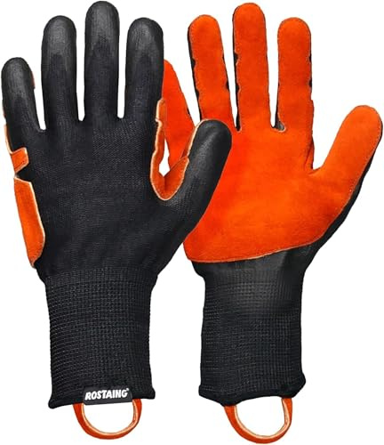 ROSTAING STRONGER Gants Gros Travaux Anti-Coupure Cuir Grip Perforation | Grip milieu huileux et humide, renfort cuir paume, coupure et perforation, travaux intensifs