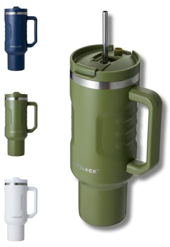 Xurelock Taza de viaje, taza térmica de acero inoxidable, termo al vacío, vaso a prueba de fugas, taza de café con tapa TwinLock fácil de limpiar sin BPA (verde oliva)