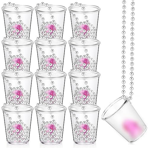 Uiifan 12 Pcs Bachelorette Party Decorations Shot Cup Bride Shot Glass Necklace with Metal Chain Necklace Glasses for Bachelor Wedding Party Bridal Shower Decorations (Pink)
