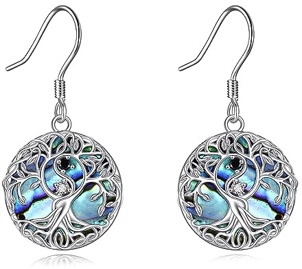 YFN Baum des Lebens Ohrringe Sterling Silber Lebensbaum Ohrringe mit Abalone Schale Hängen Tropfen Ohrringe Schmuck Geschenke für Damen Mädchen