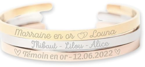 Bracelet jonc personnalisé - gravure motif lettre image au choix - or argent or rose en acier inoxydable - réglable- gravé à graver message phrase au choix - homme femme-jonc rigide