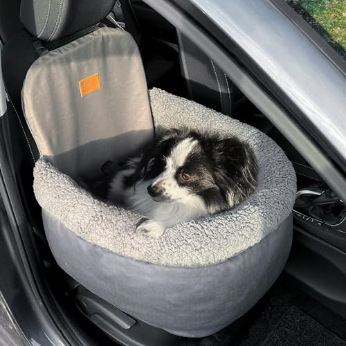 your GEAR Frontera Hundeautositz 60x53 cm – Auto Hundebett Auto mit Memory Foam & Sicherheitsgurt – Waschbarer Teddy-Stoff Hundekorb für Kleine & Mittlere Hunde – Rücksitz & Vordersitz