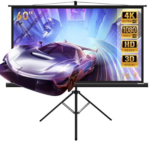 Todeco Telo Proiettore 60 Pollici con Treppiedi, Telo Per Videoproiezioni 16:9, Per il cinema home Theater Indoor Outdoor Projector Movie Screen, 130 x 75 cm